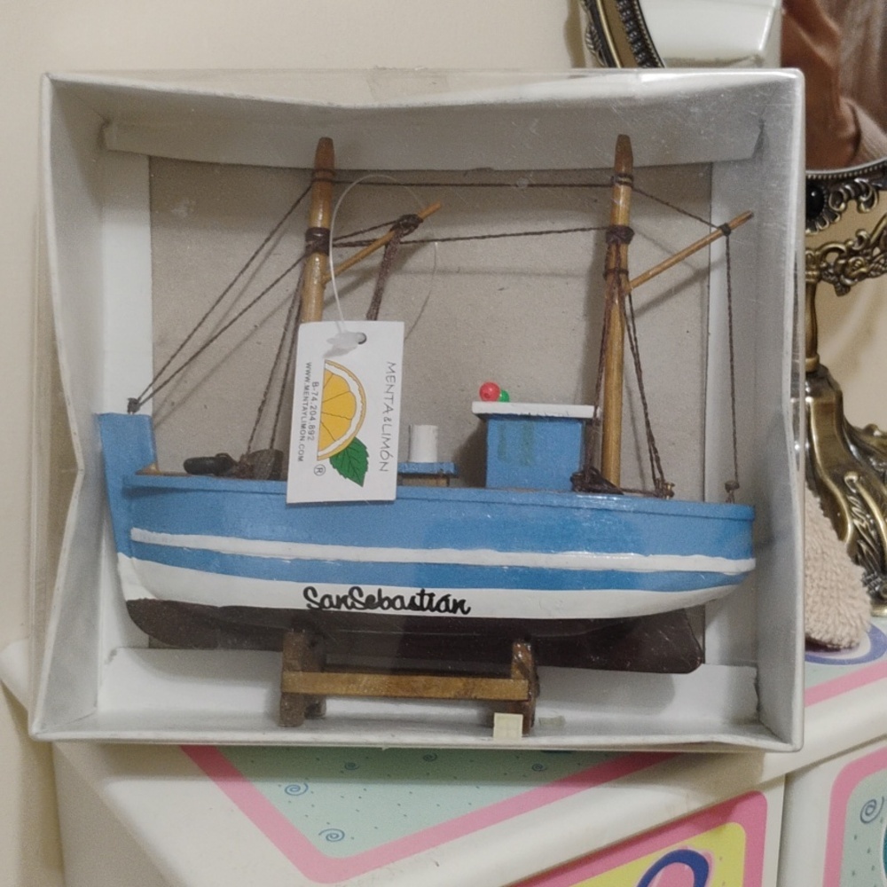San Sebastian Blue Decorative Wooden Boat by Menta Y Limon Spain